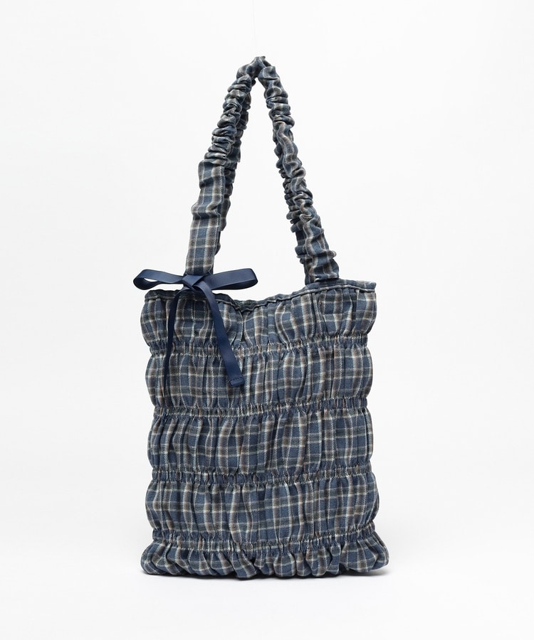 ネイビーとピンクのチェック柄トートバッグ nemne store（ネンネストア）の「チェック柄トートバッグ