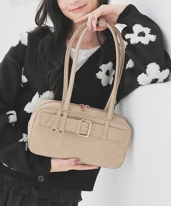 【Honeys公式 / ハニーズ】ベルトデザインボストン レディース ベージュ プチプラ