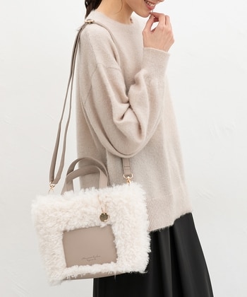 【Honeys公式 / ハニーズ】合皮コンビファーバッグ レディース アイボリー プチプラ