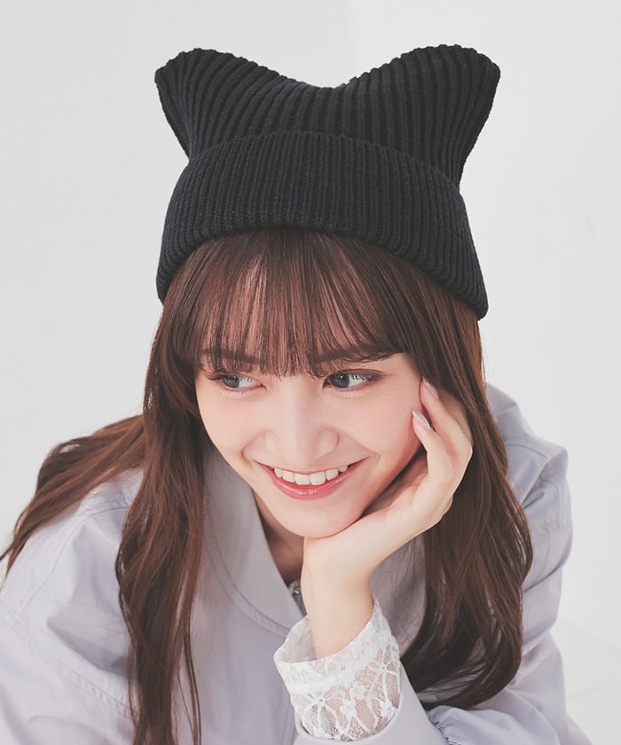 【Honeys公式 / ハニーズ】ネコ耳ニット帽 レディース ブラック プチプラ