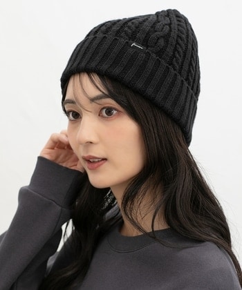 【Honeys公式 / ハニーズ】ケーブル編ニット帽 レディース ブラック プチプラ
