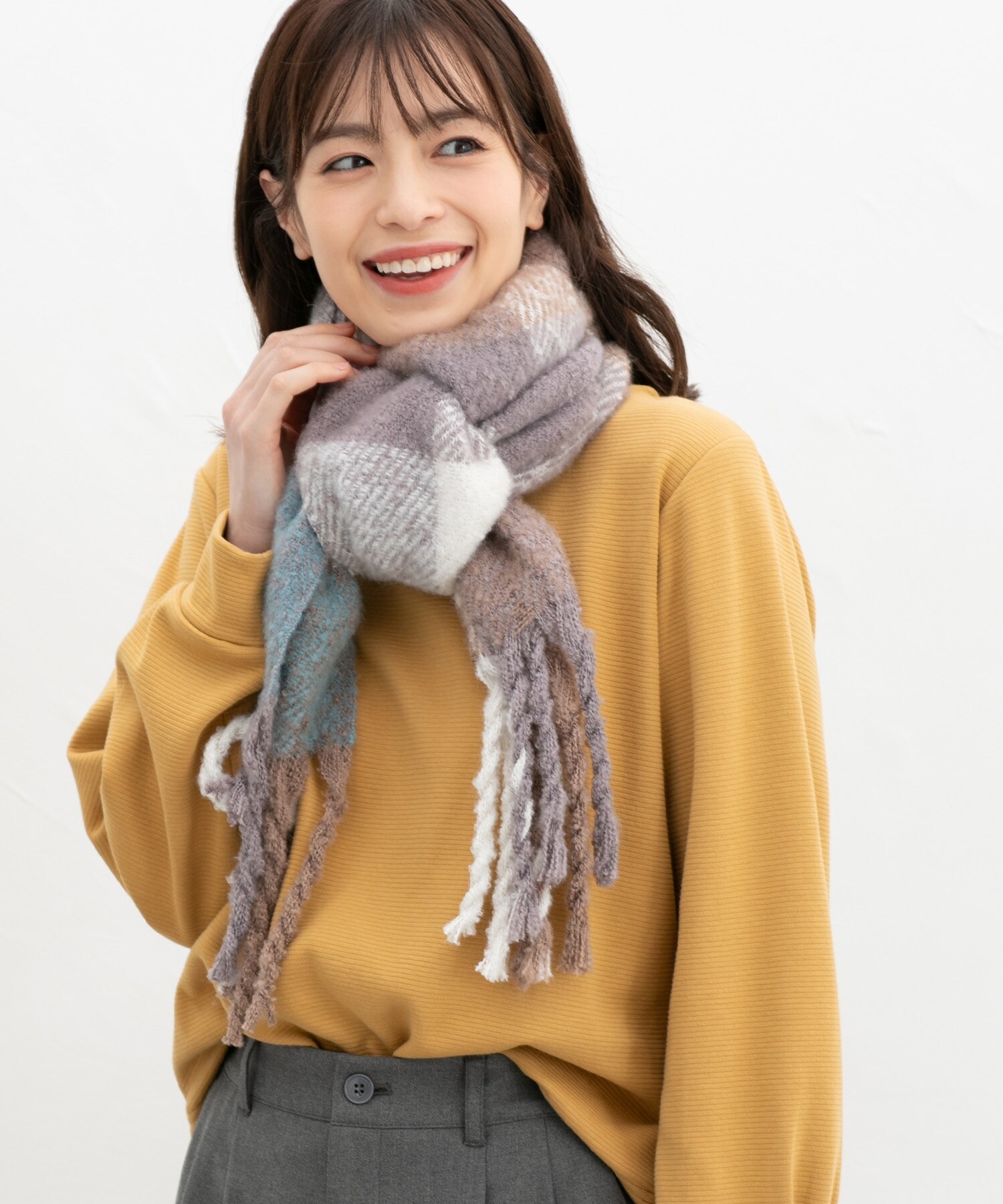 ドット柄ストール くすみオレンジ 新品 厚から 柔らか ストール 