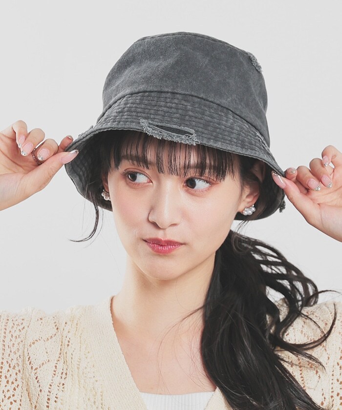 【Honeys公式 / ハニーズ】ダメージバケットハット レディース ブラック プチプラ 【Honeys公式 / ハニーズ】ダメージバケットハット レディース ブラック プチプラ