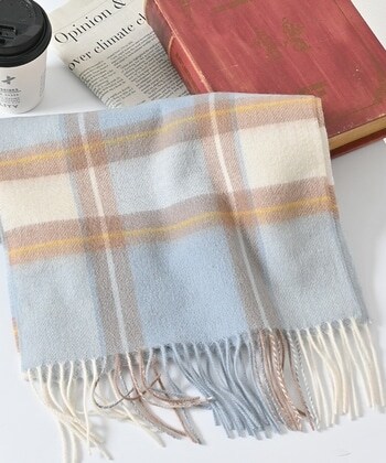 【Honeys公式 / ハニーズ】ウールマフラー レディース サックス×オフ プチプラ