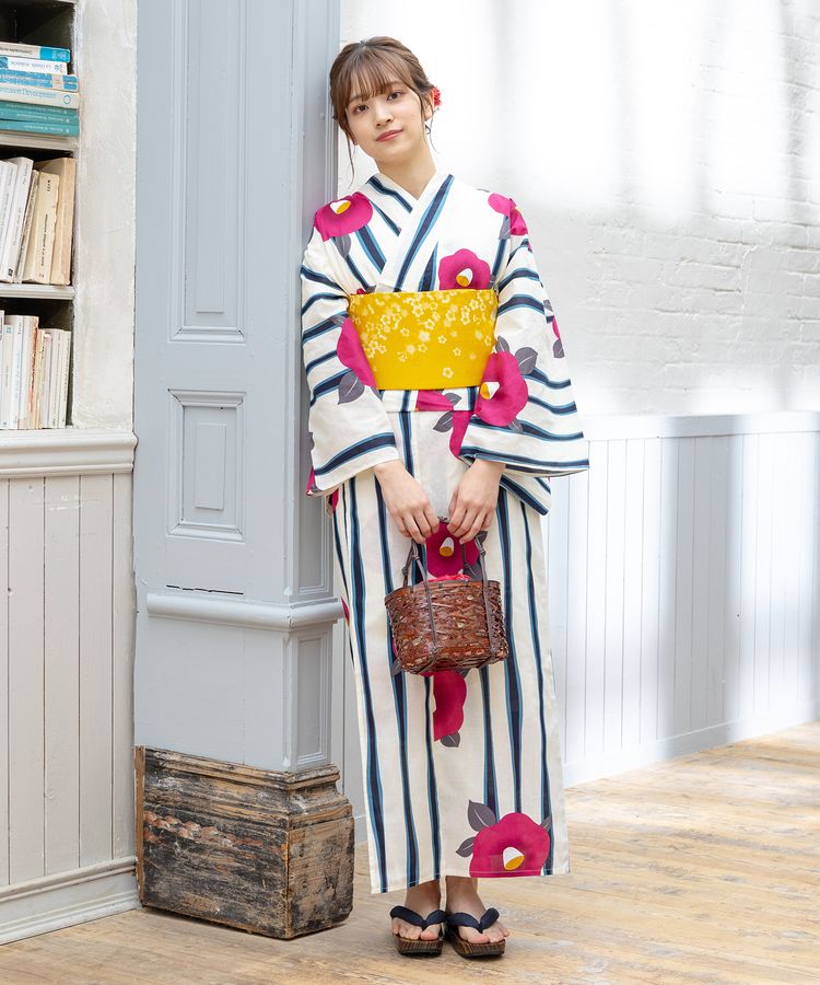 浴衣 ストライプ×花