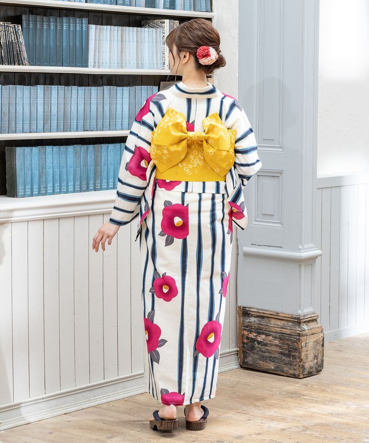 浴衣 ストライプ×花