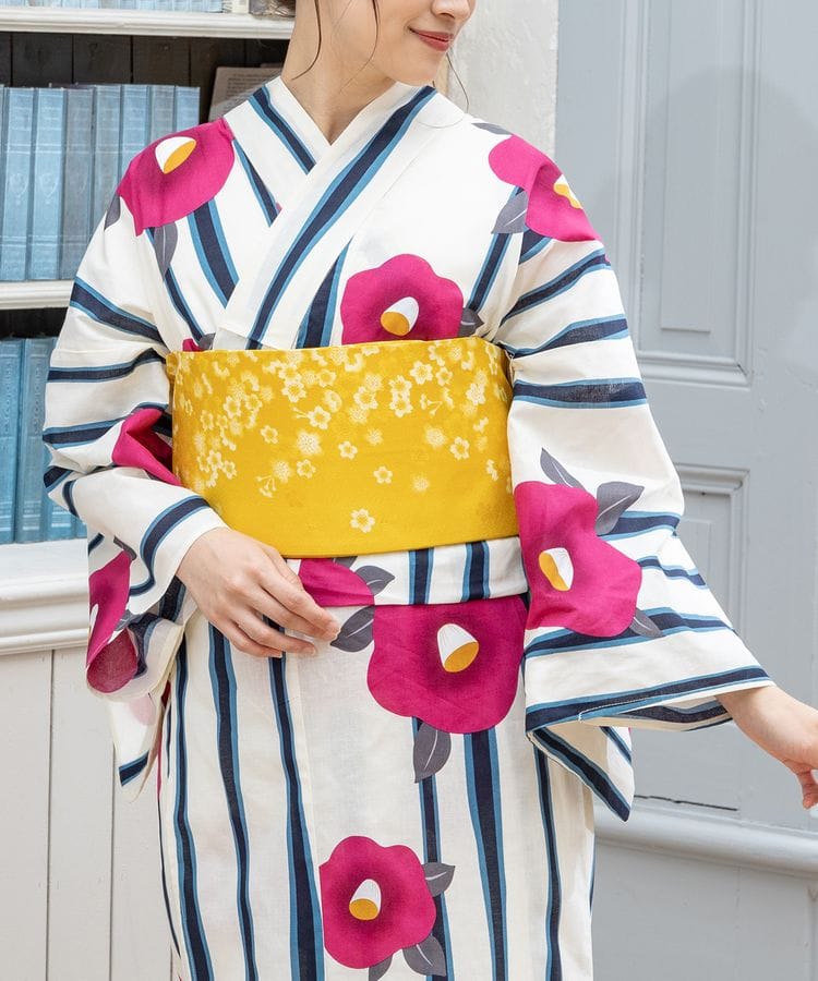 浴衣 ストライプ×花