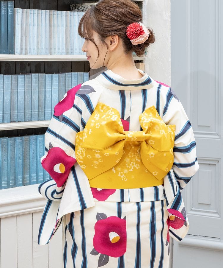 浴衣 ストライプ×花