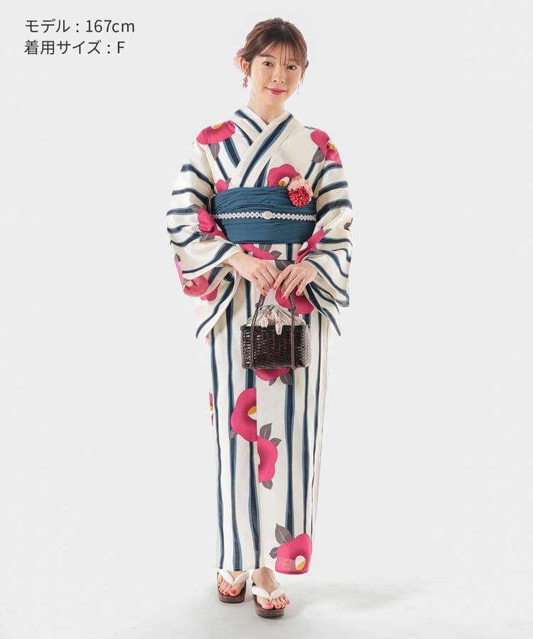 浴衣 ストライプ×花