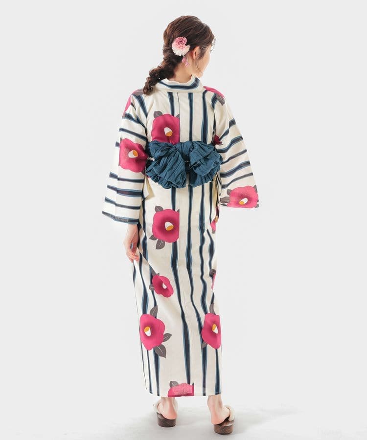 浴衣 ストライプ×花