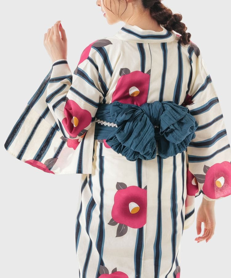 浴衣 ストライプ×花