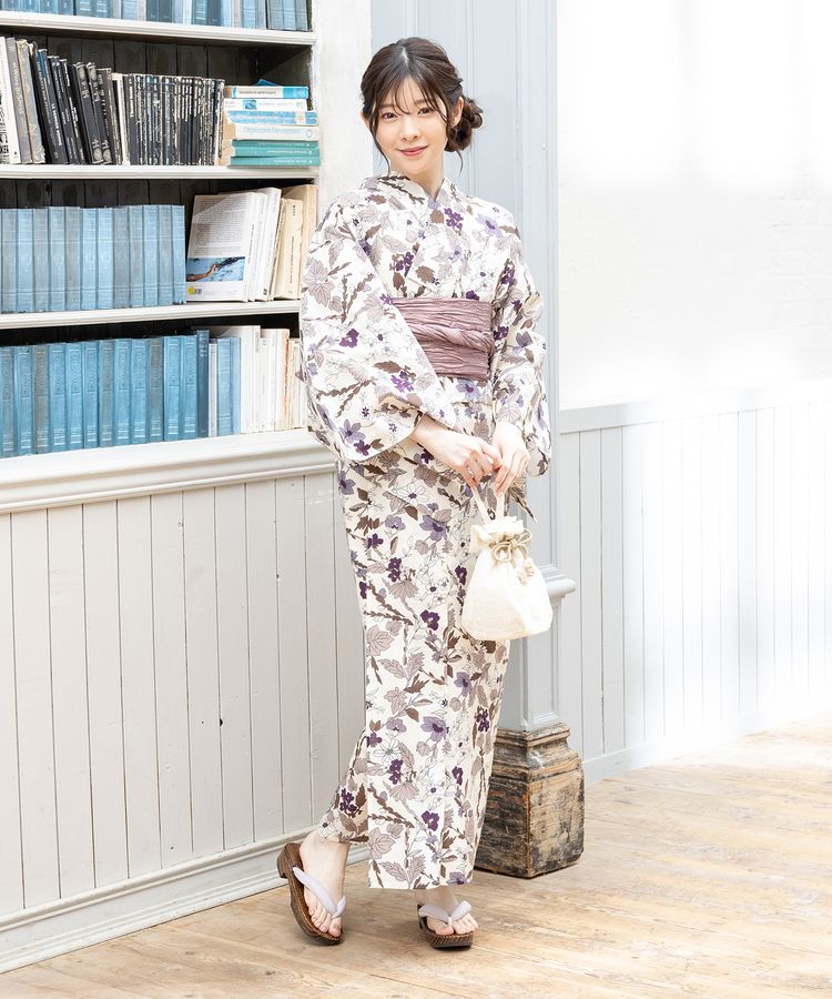 浴衣 ベージュ花柄