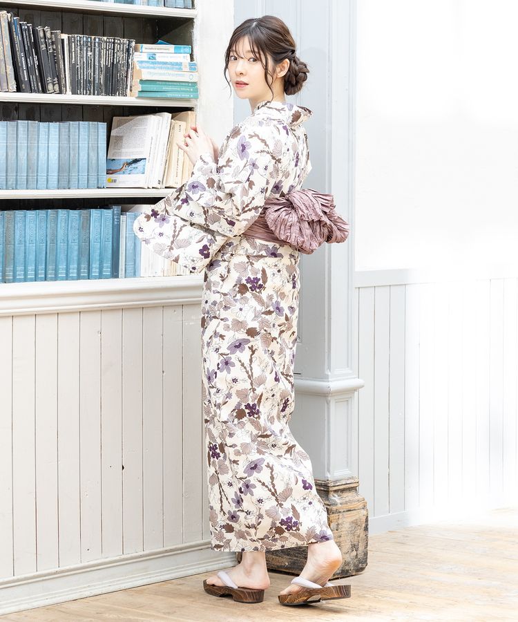 浴衣 ベージュ花柄