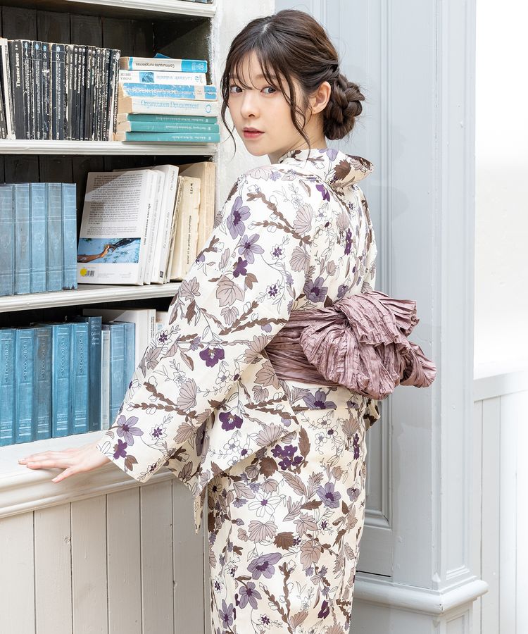 浴衣 ベージュ花柄