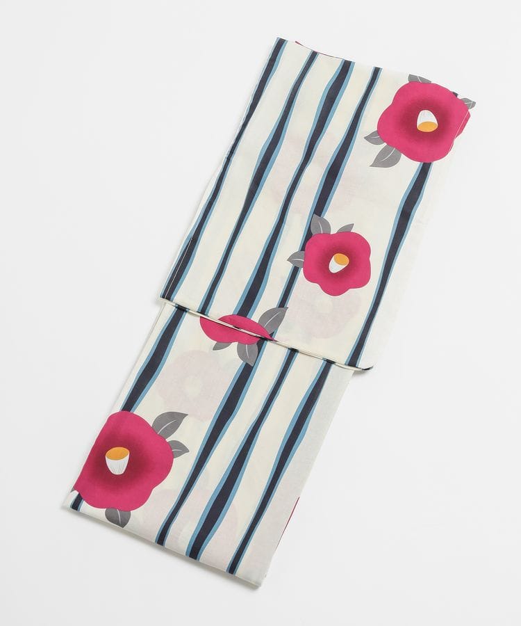 浴衣 ストライプ×花