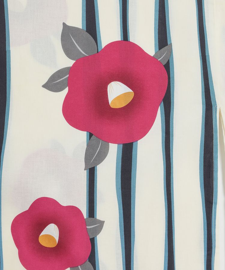 浴衣 ストライプ×花