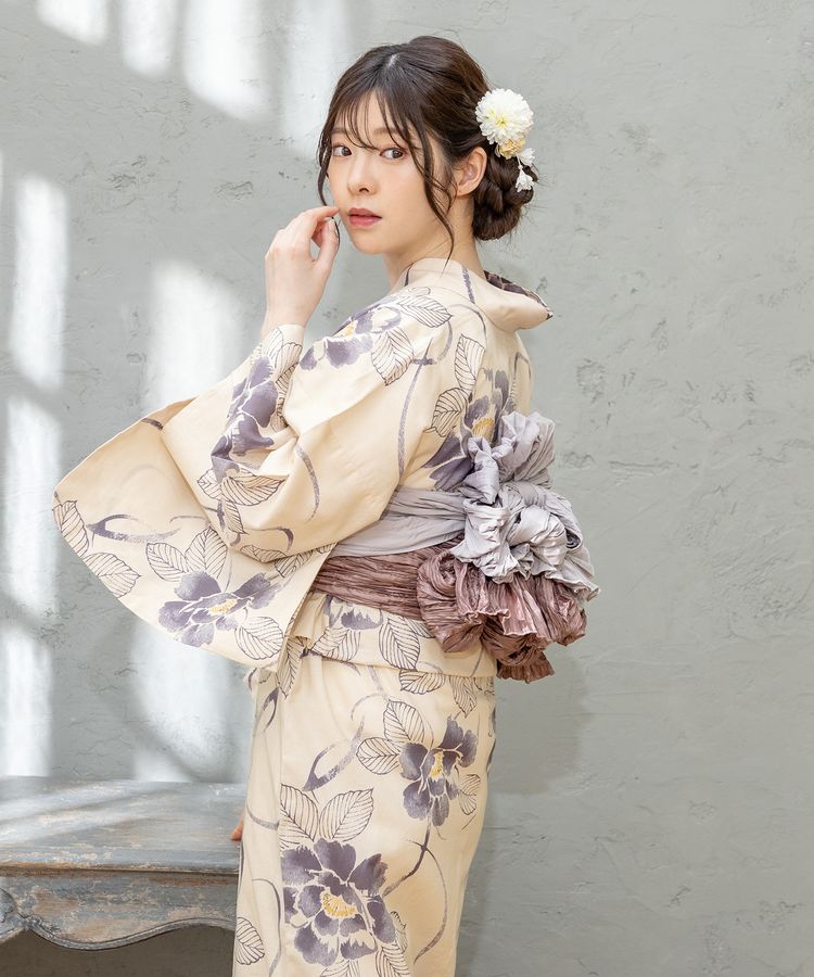 浴衣 ベージュ花柄