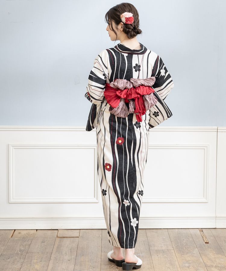 浴衣 ストライプ×花