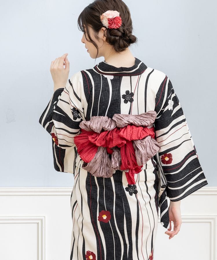 浴衣 ストライプ×花