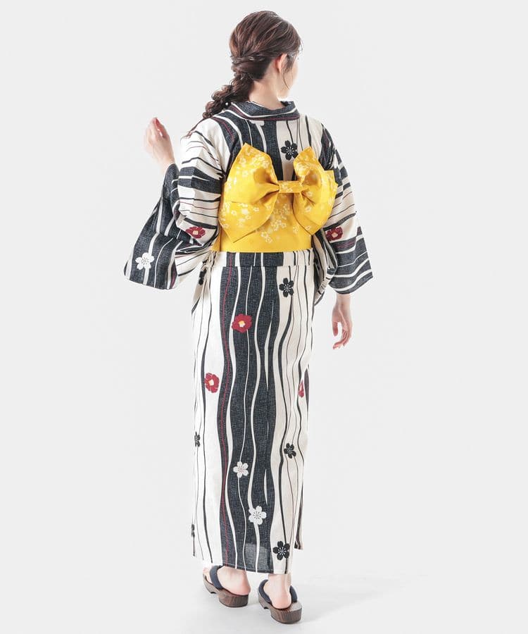 浴衣 ストライプ×花