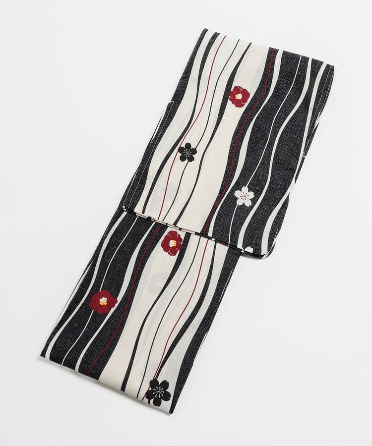 浴衣 ストライプ×花