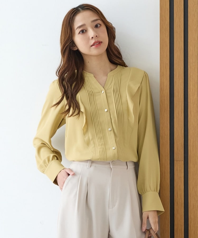 りん♪様 フリルトップス、ピンタックブラウス ブラウス 長袖 レディース シャツ トップス ピンタック 立ち襟