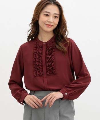 【Honeys公式 / ハニーズ】胸元フリルブラウス レディース Ｍ ボルドー プチプラ