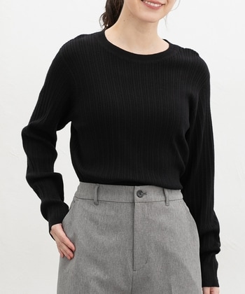 【Honeys公式 / ハニーズ】ランダムリブクルーニット レディース Ｍ ブラック プチプラ