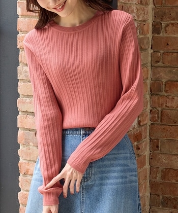 【Honeys公式 / ハニーズ】ランダムリブクルーニット レディース Ｌ 濃ピンク プチプラ