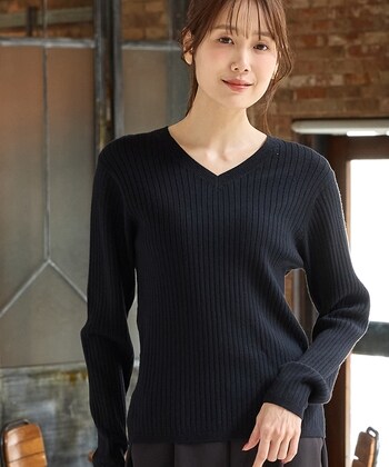 【Honeys公式 / ハニーズ】リブVネックニット レディース M ブラック プチプラ 【Honeys公式 / ハニーズ】リブVネックニット レディース M ブラック プチプラ