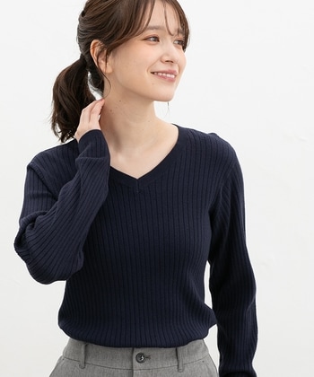 【Honeys公式 / ハニーズ】リブVネックニット レディース L ネイビー プチプラ 【Honeys公式 / ハニーズ】リブVネックニット レディース L ネイビー プチプラ