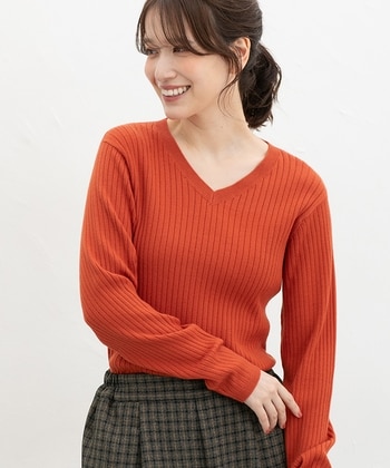 【Honeys公式 / ハニーズ】リブVネックニット レディース L オレンジ プチプラ 【Honeys公式 / ハニーズ】リブVネックニット レディース L オレンジ プチプラ