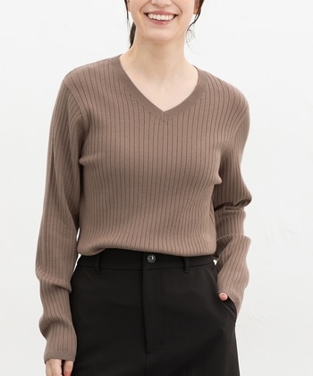 【Honeys公式 / ハニーズ】リブＶネックニット レディース Ｓ モカ プチプラ