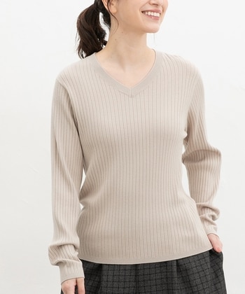 【Honeys公式 / ハニーズ】リブVネックニット レディース M ライトベージュ プチプラ 【Honeys公式 / ハニーズ】リブVネックニット レディース M ライトベージュ プチプラ