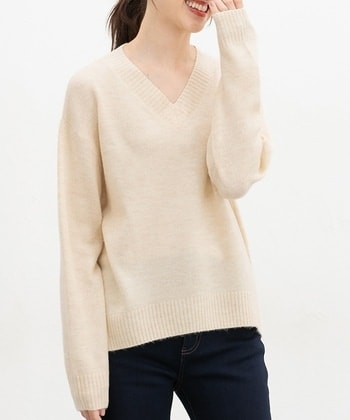 【Honeys公式 / ハニーズ】Vネックニット レディース LL オートミール プチプラ 【Honeys公式 / ハニーズ】Vネックニット レディース LL オートミール プチプラ