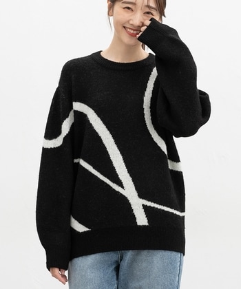 【Honeys公式 / ハニーズ】ライン柄ニット レディース S ブラック プチプラ 【Honeys公式 / ハニーズ】ライン柄ニット レディース S ブラック プチプラ