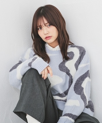 【Honeys公式 / ハニーズ】ニュアンス柄ニット レディース LL ブルー×オフ プチプラ 【Honeys公式 / ハニーズ】ニュアンス柄ニット レディース LL ブルー×オフ プチプラ