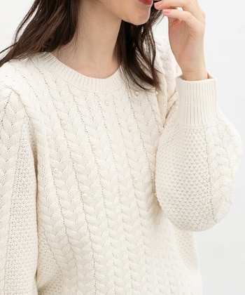 【Honeys公式 / ハニーズ】ケーブル編パール付ニット レディース LL アイボリー プチプラ 【Honeys公式 / ハニーズ】ケーブル編パール付ニット レディース LL アイボリー プチプラ