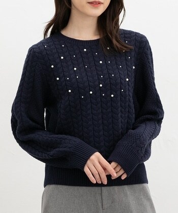 【Honeys公式 / ハニーズ】ケーブル編パール付ニット レディース LL ネイビー プチプラ 【Honeys公式 / ハニーズ】ケーブル編パール付ニット レディース LL ネイビー プチプラ