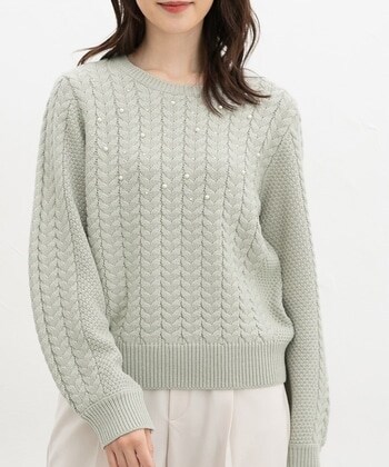 【Honeys公式 / ハニーズ】ケーブル編パール付ニット レディース 3L ミント プチプラ 【Honeys公式 / ハニーズ】ケーブル編パール付ニット レディース 3L ミント プチプラ