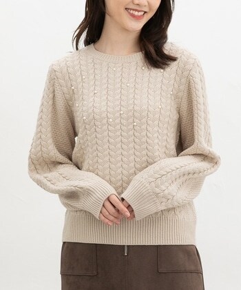 【Honeys公式 / ハニーズ】ケーブル編パール付ニット レディース L ベージュ プチプラ 【Honeys公式 / ハニーズ】ケーブル編パール付ニット レディース L ベージュ プチプラ