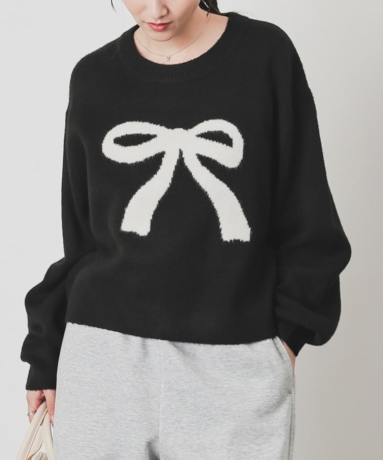 リボン付きブラックニット長袖 限定展開 袖 リボン 2way ニット（ニット/セーター）｜FREAK'S STORE