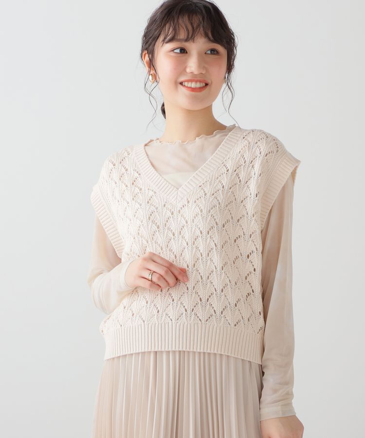 ハニーズ公式通販】透かし編Vネックベスト: トップス-Honeys Online