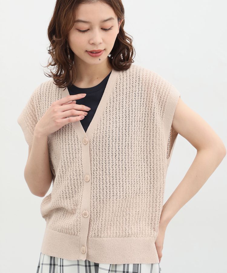 タグ付き美品 セブンテン ビジューショートスリーブカーディガン ベージュM 10％off】ビジューショートスリーブカーディガン(ベージュ) - seventen