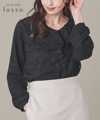 【Honeys公式 / ハニーズ】フリルレーストップス レディース M ブラック プチプラ 【Honeys公式 / ハニーズ】フリルレーストップス レディース M ブラック プチプラ