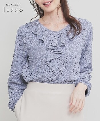 【Honeys公式 / ハニーズ】フリルレーストップス レディース S スモーキーブルー プチプラ 【Honeys公式 / ハニーズ】フリルレーストップス レディース S スモーキーブルー プチプラ