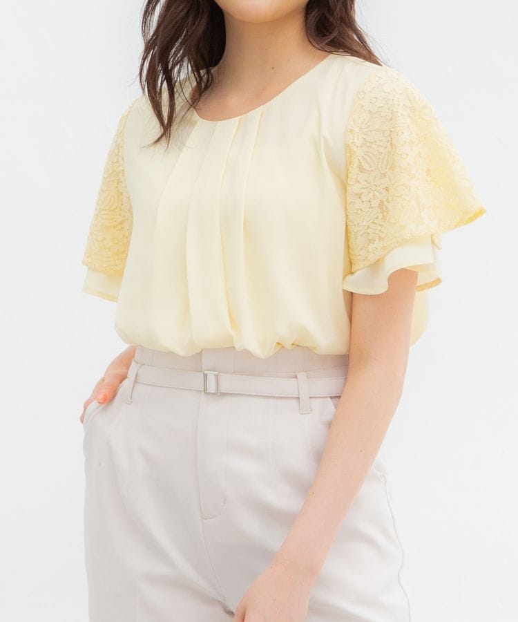 トップス ブラウス 7分袖 花柄レース スカラップ ボリューム袖 きれいめ 通勤 レディース 春 Sale セール Honeys ハニーズ レース使い トップス かわいい