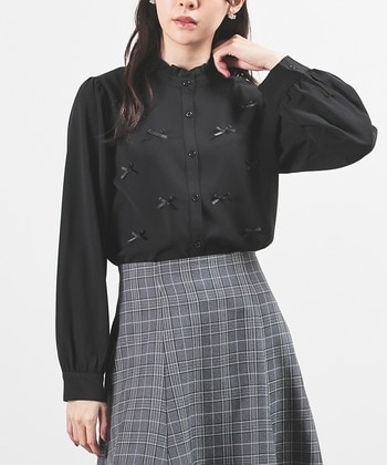 【Honeys公式 / ハニーズ】リボン付ブラウス レディース Ｌ ブラック プチプラ