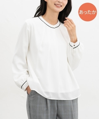 【Honeys公式 / ハニーズ】あったか裏地配色ブラウス レディース 3L アイボリー プチプラ 【Honeys公式 / ハニーズ】あったか裏地配色ブラウス レディース 3L アイボリー プチプラ