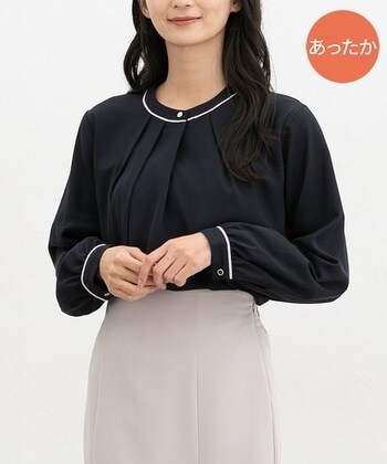 【Honeys公式 / ハニーズ】あったか裏地配色ブラウス レディース LL ネイビー プチプラ 【Honeys公式 / ハニーズ】あったか裏地配色ブラウス レディース LL ネイビー プチプラ